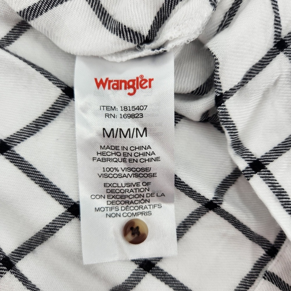 Wrangler Women's White Black Plaid Peasant Top Blouse 3/4‎ Sleeve Medium - Picture 4 of 6